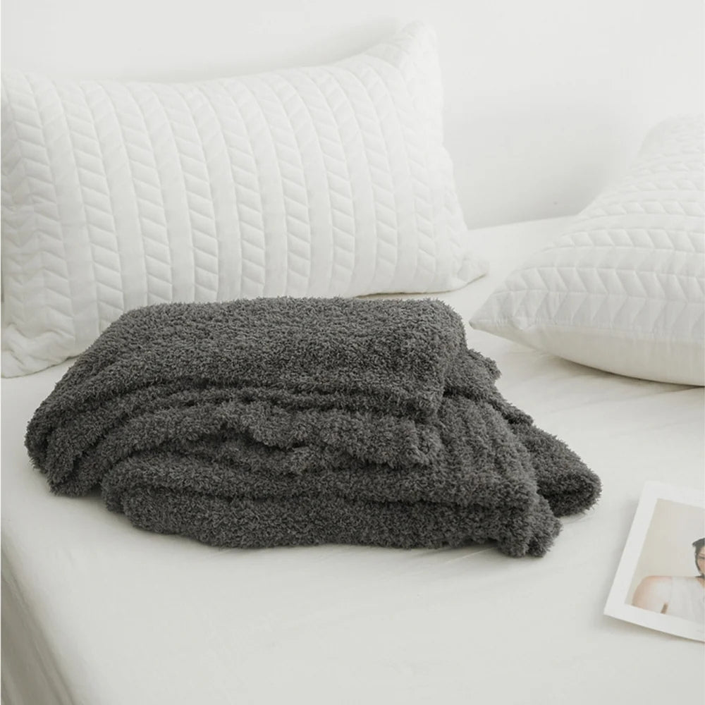 Minimalist Knit Throw Blanket in Soft Velvet Blend