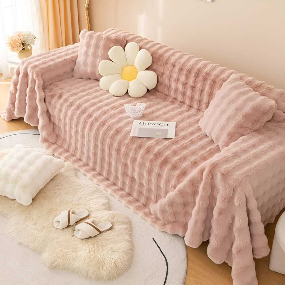 Rabbit Faux Fur Stretch-Fit Sofa Cover