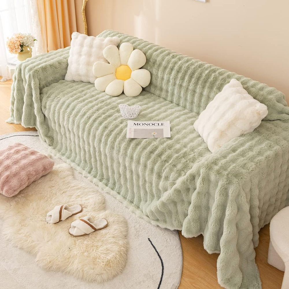 Rabbit Faux Fur Stretch-Fit Sofa Cover