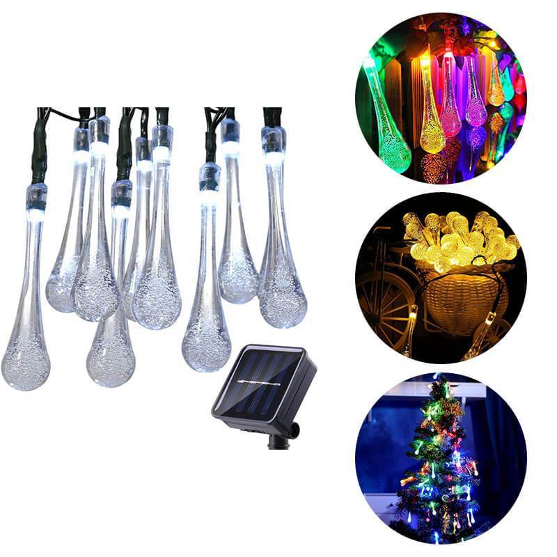 Solar Powered Water Droplet String Lights with 8 Lighting Modes