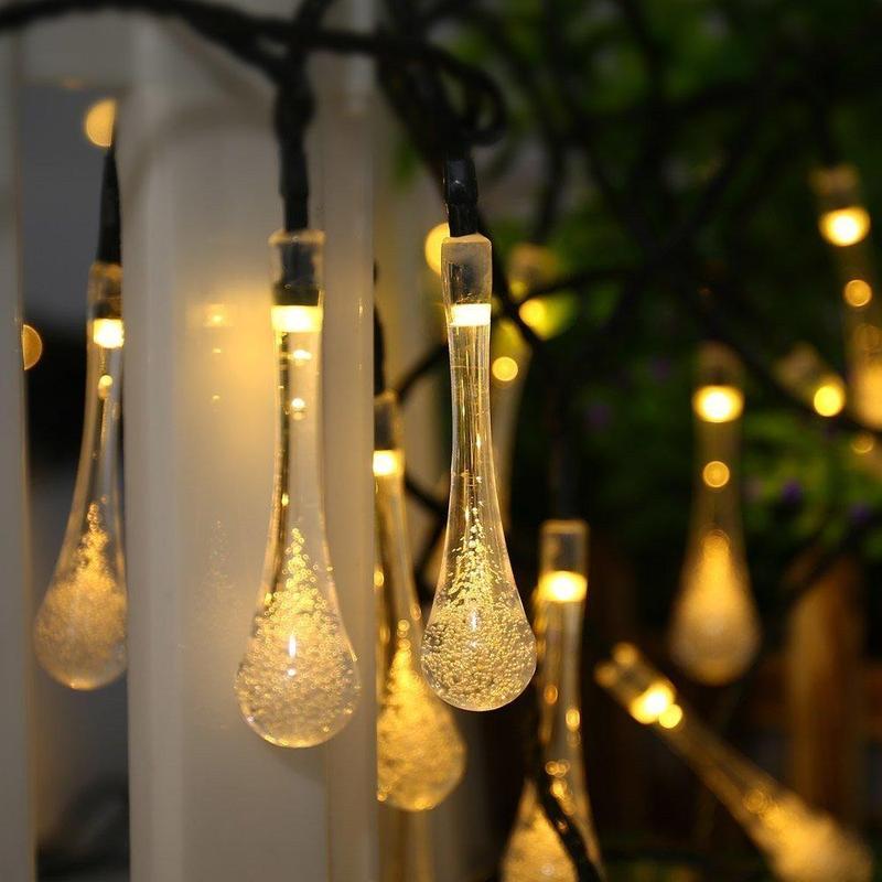 Solar Powered Water Droplet String Lights with 8 Lighting Modes