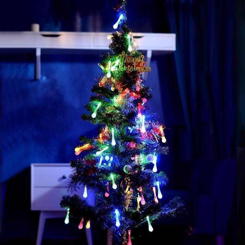 Solar Powered Water Droplet String Lights with 8 Lighting Modes
