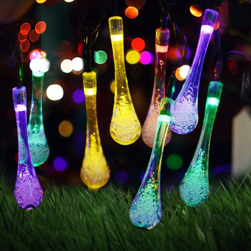 Solar Powered Water Droplet String Lights with 8 Lighting Modes