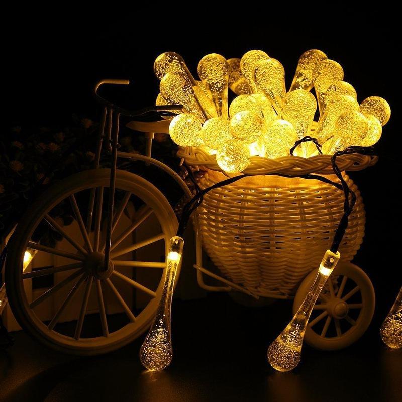 Solar Powered Water Droplet String Lights with 8 Lighting Modes
