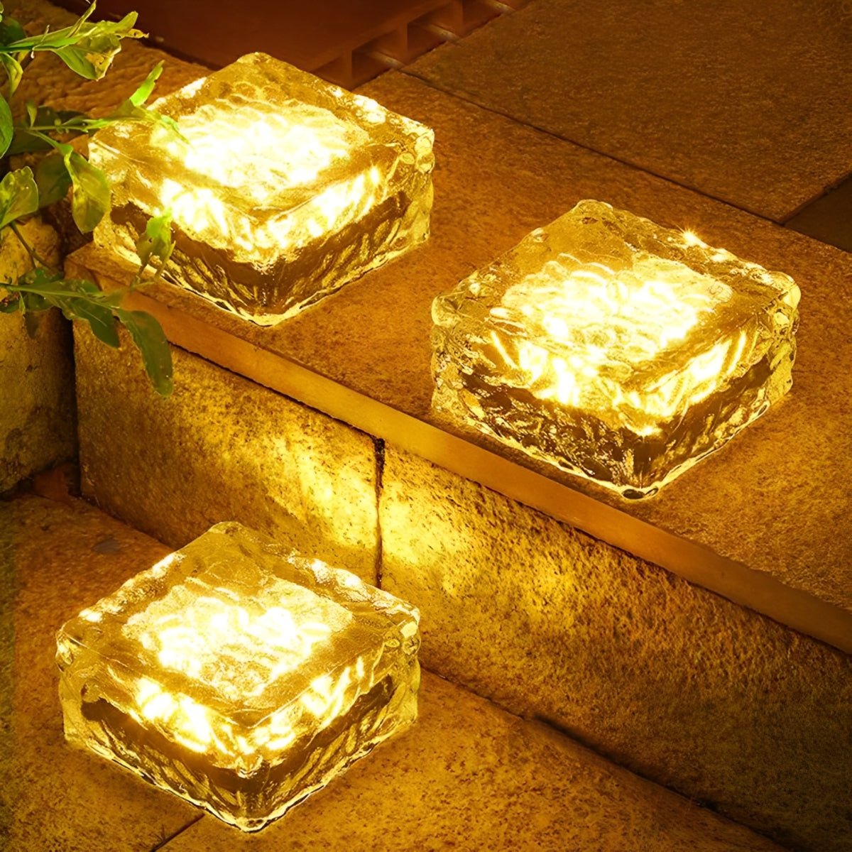 Solar-Powered Ice Cube Garden Lamp with Automatic Dusk Lighting