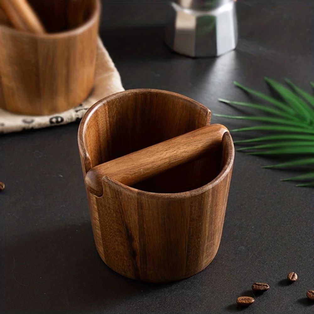 Solid Wood Espresso Knock Box with Built-in Bar