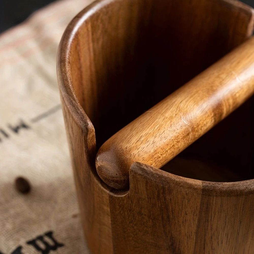 Solid Wood Espresso Knock Box with Built-in Bar