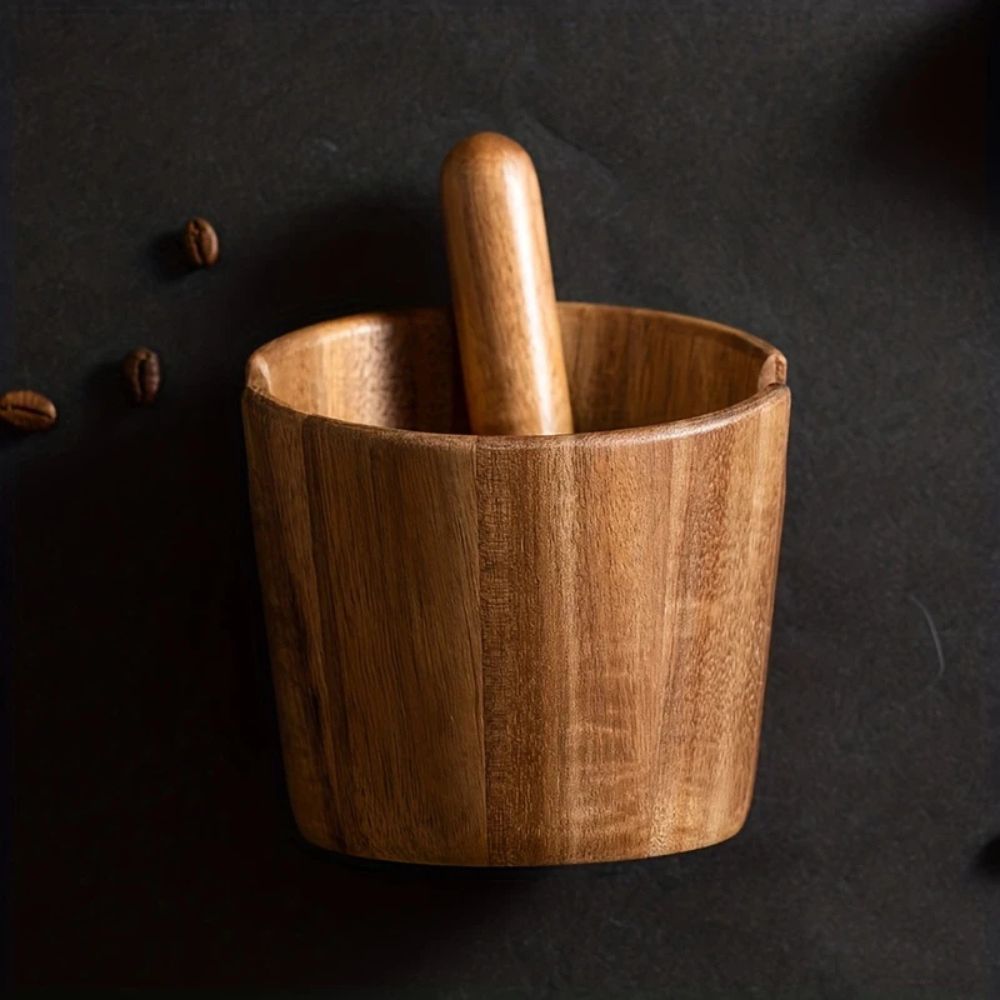 Solid Wood Espresso Knock Box with Built-in Bar