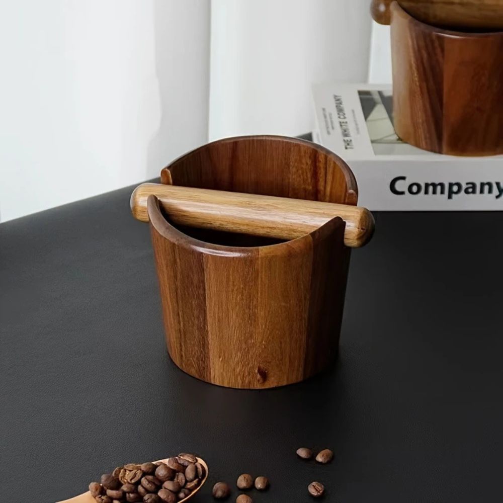 Solid Wood Espresso Knock Box with Built-in Bar