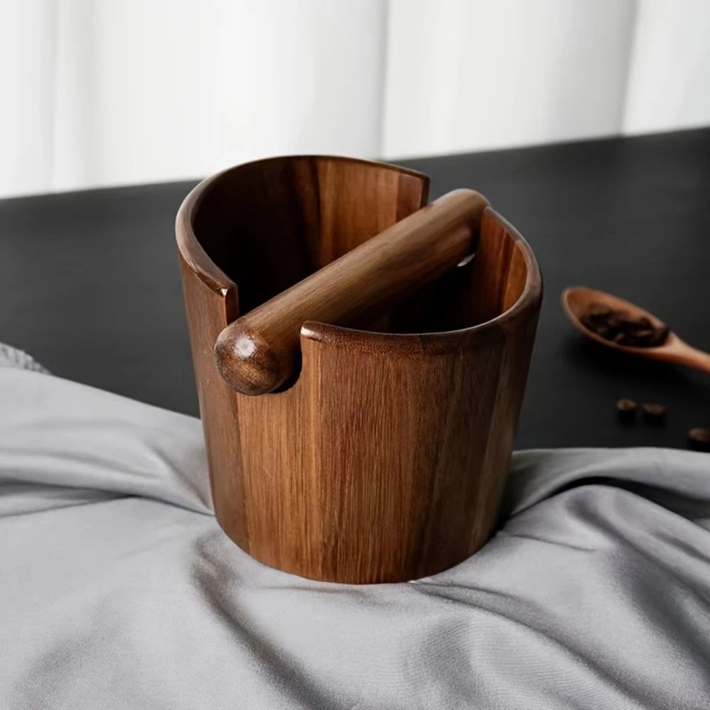 Solid Wood Espresso Knock Box with Built-in Bar