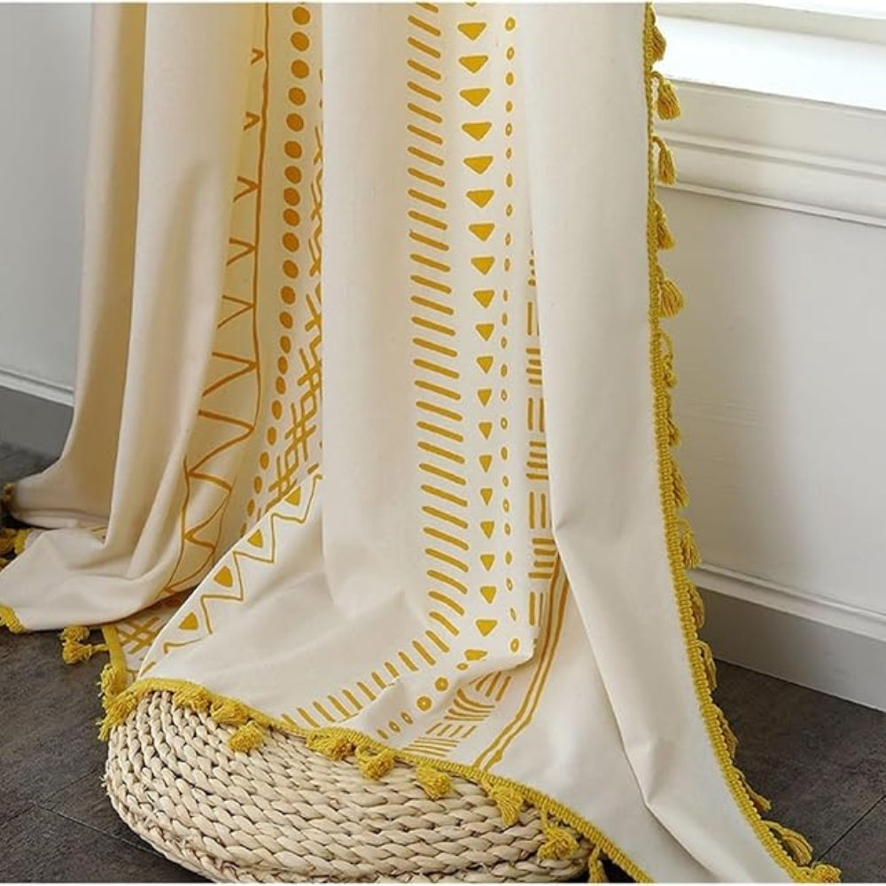 Embroidered Microfiber Tassel Blackout Curtain