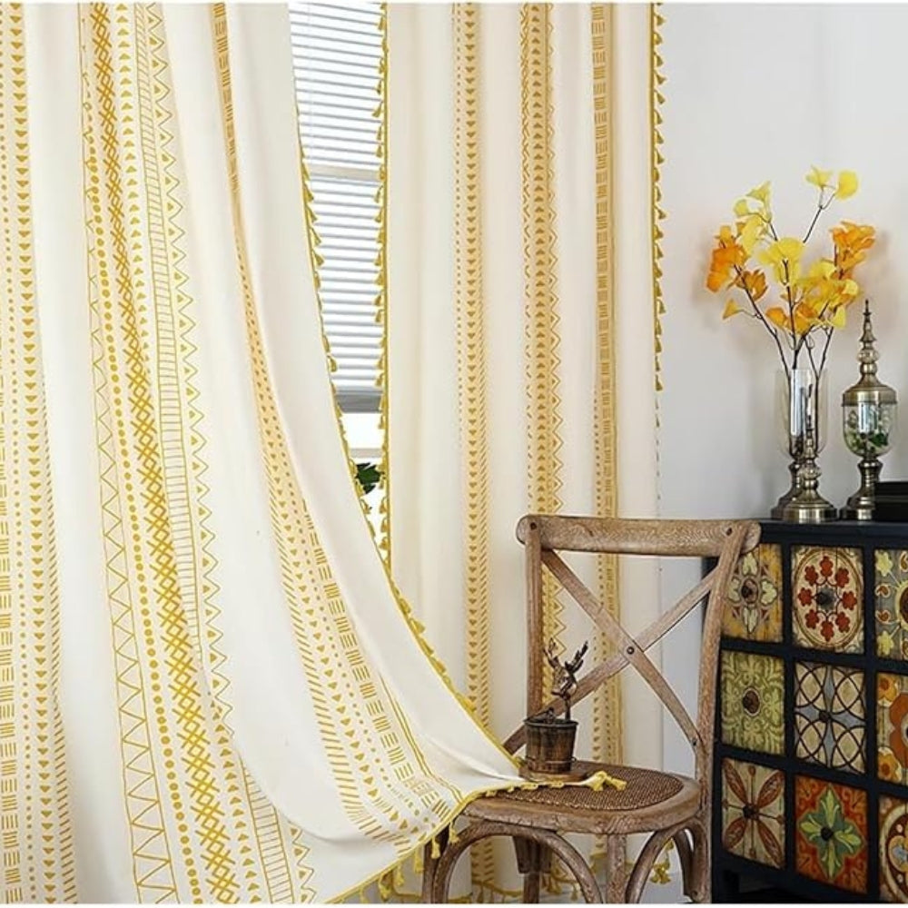 Embroidered Microfiber Tassel Blackout Curtain
