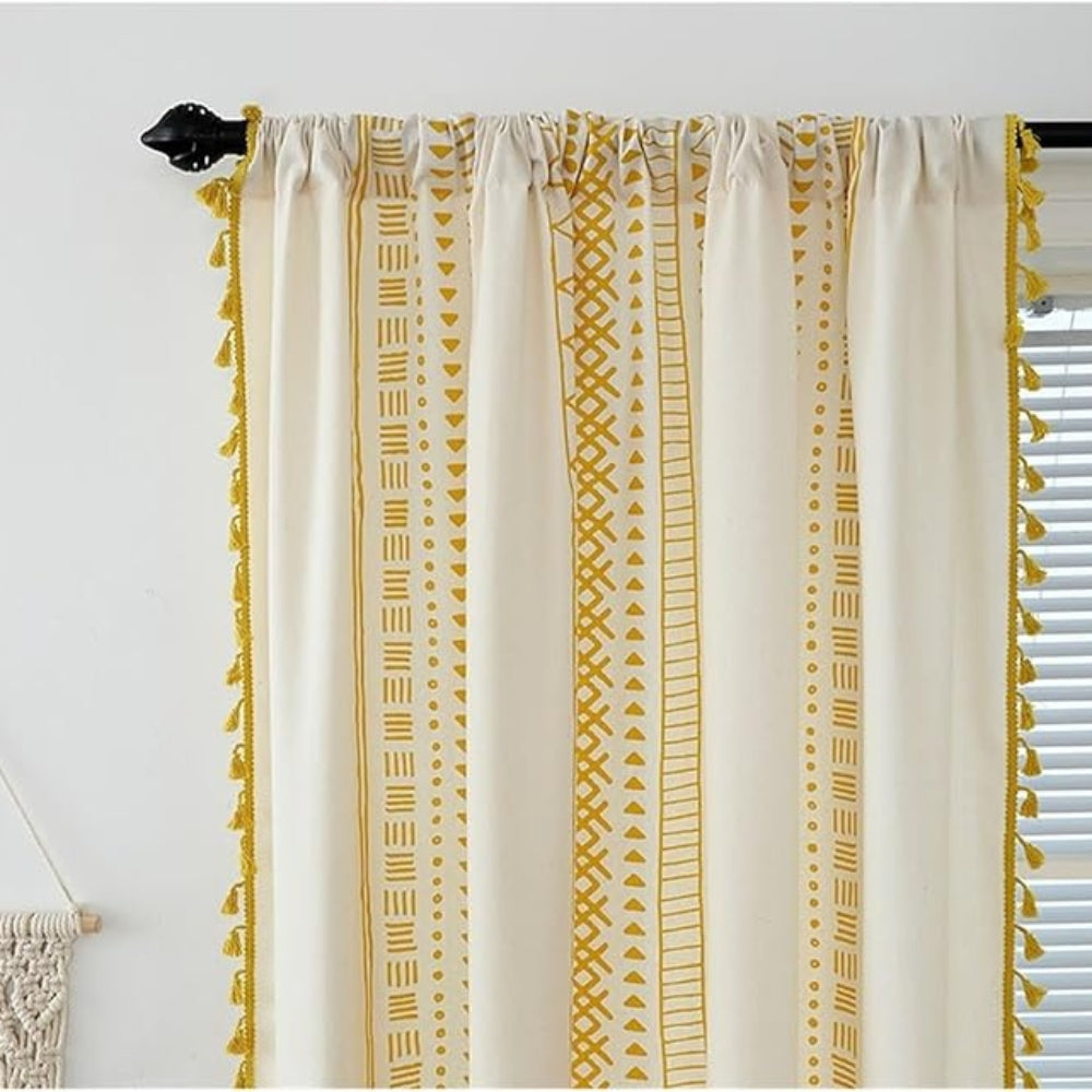 Embroidered Microfiber Tassel Blackout Curtain