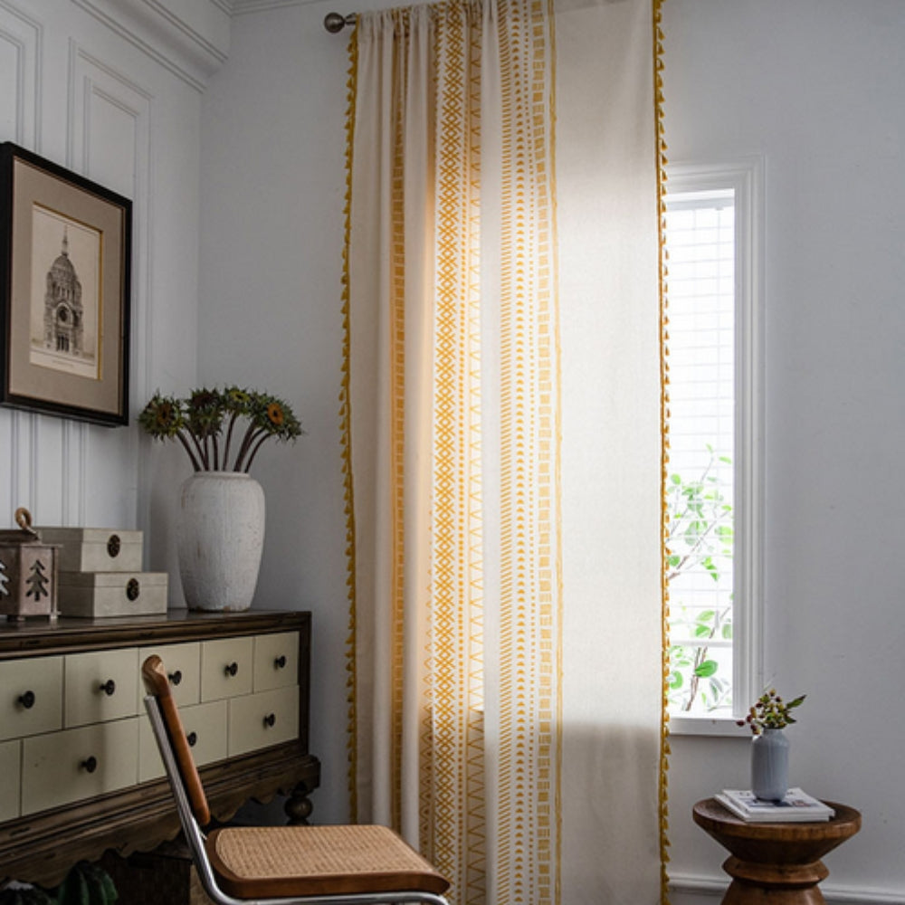 Embroidered Microfiber Tassel Blackout Curtain