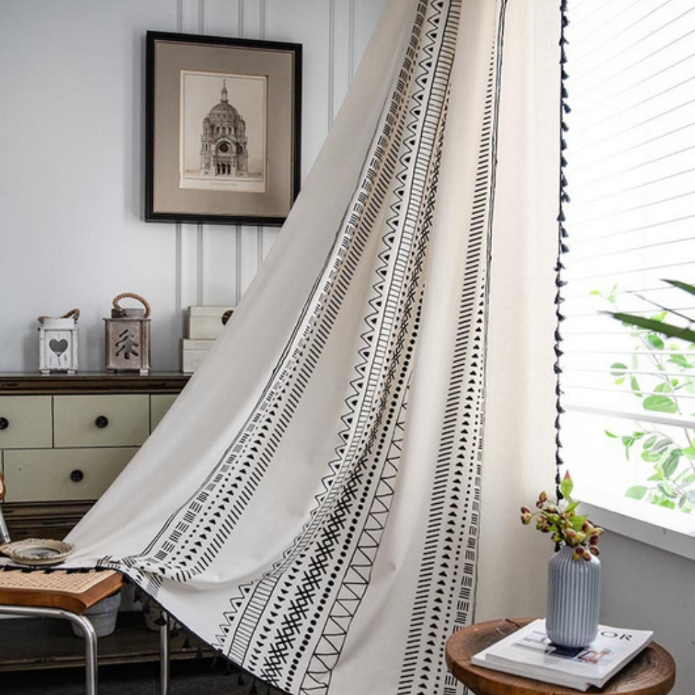 Embroidered Microfiber Tassel Blackout Curtain
