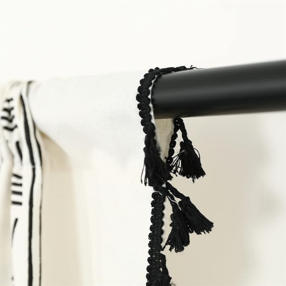 Embroidered Microfiber Tassel Blackout Curtain