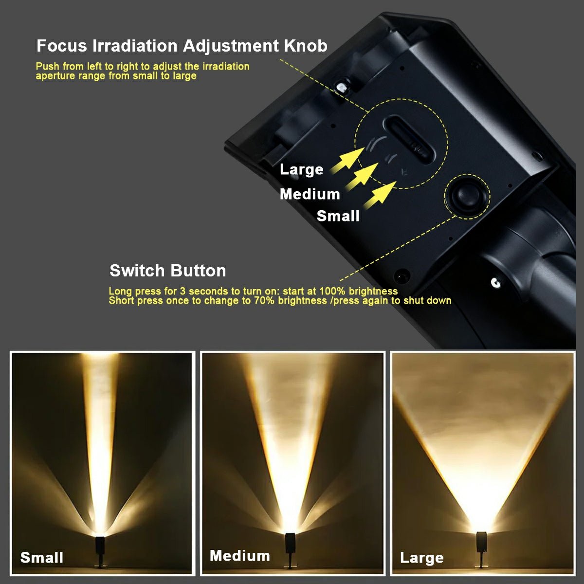 Solar-Powered Adjustable LED Spotlight with RGB and White Light