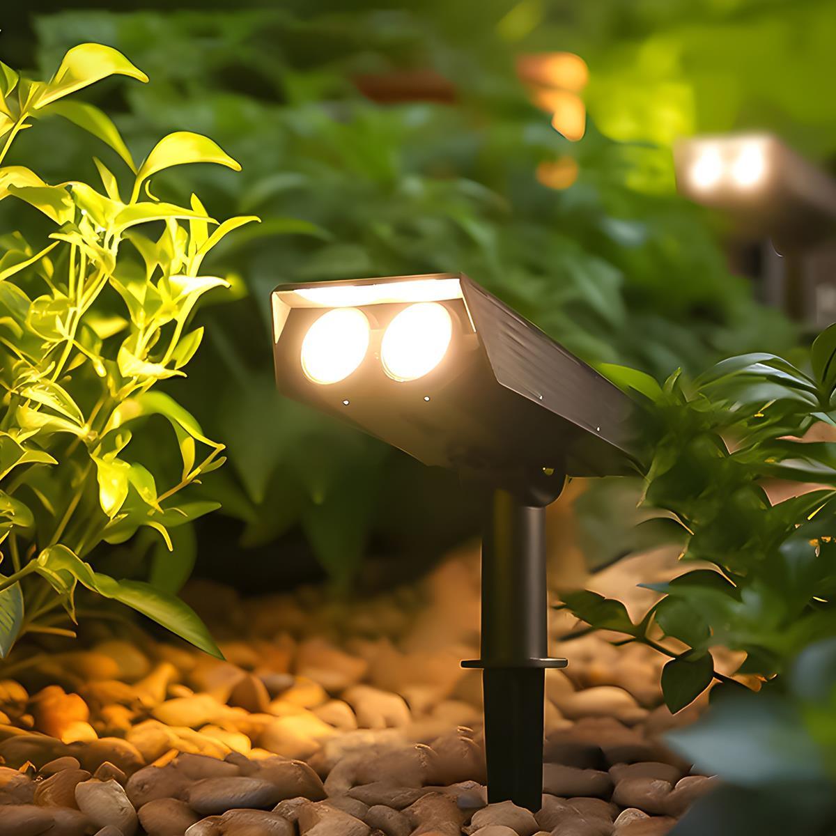 Solar-Powered Adjustable LED Spotlight with RGB and White Light
