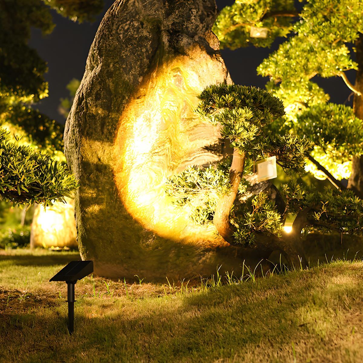 Solar-Powered Adjustable LED Spotlight with RGB and White Light