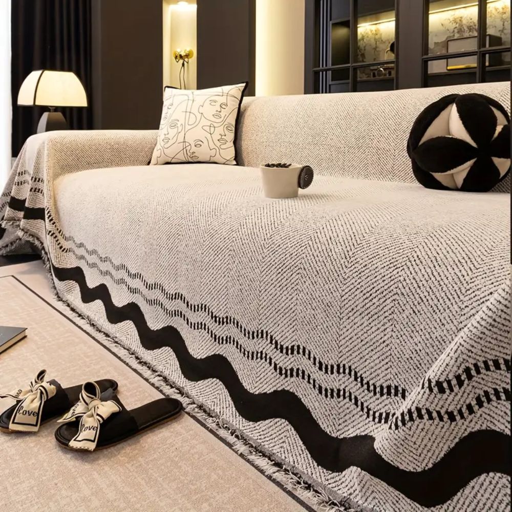 Tasseled Microfiber Sofa Cover for Long Sofas