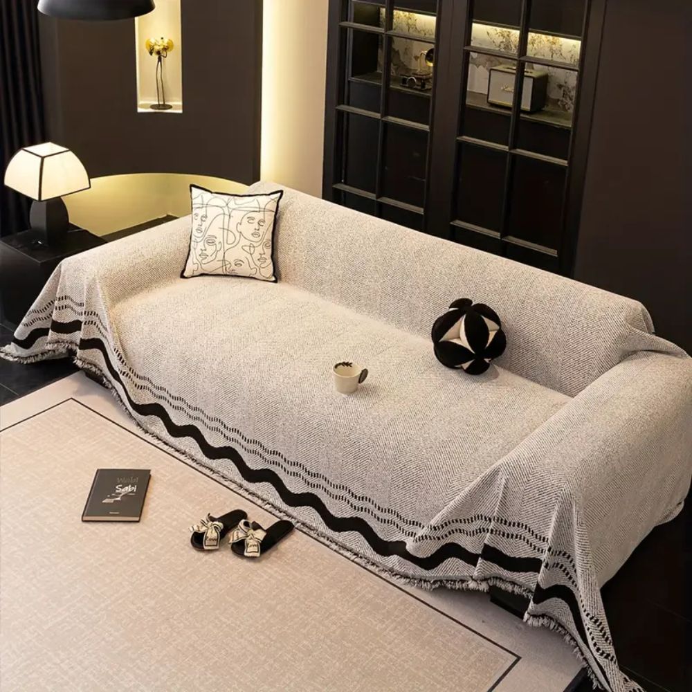 Tasseled Microfiber Sofa Cover for Long Sofas