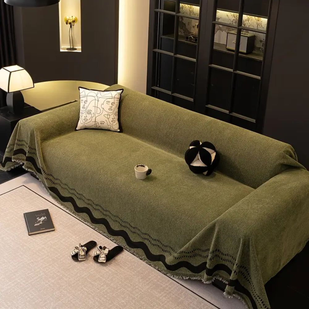 Tasseled Microfiber Sofa Cover for Long Sofas