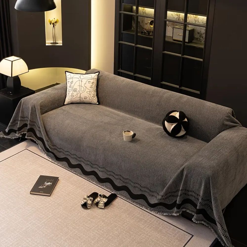 Tasseled Microfiber Sofa Cover for Long Sofas