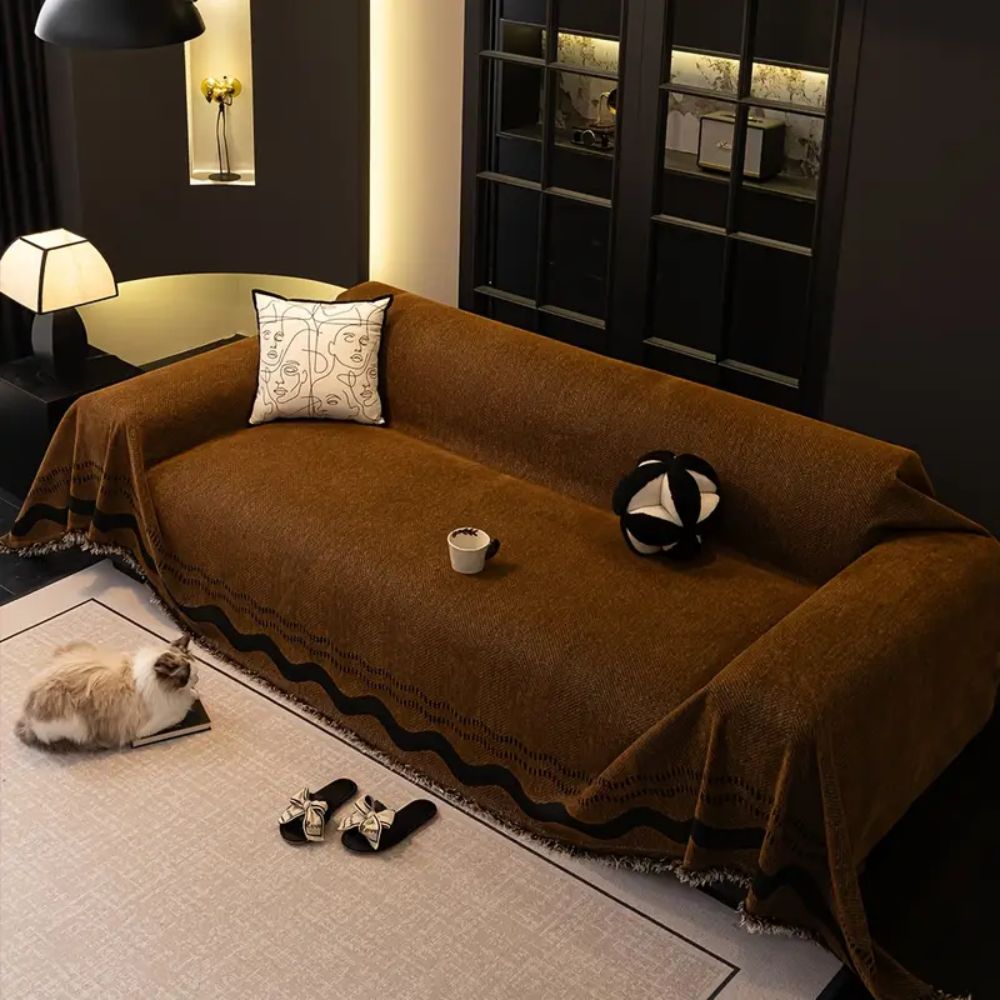 Tasseled Microfiber Sofa Cover for Long Sofas