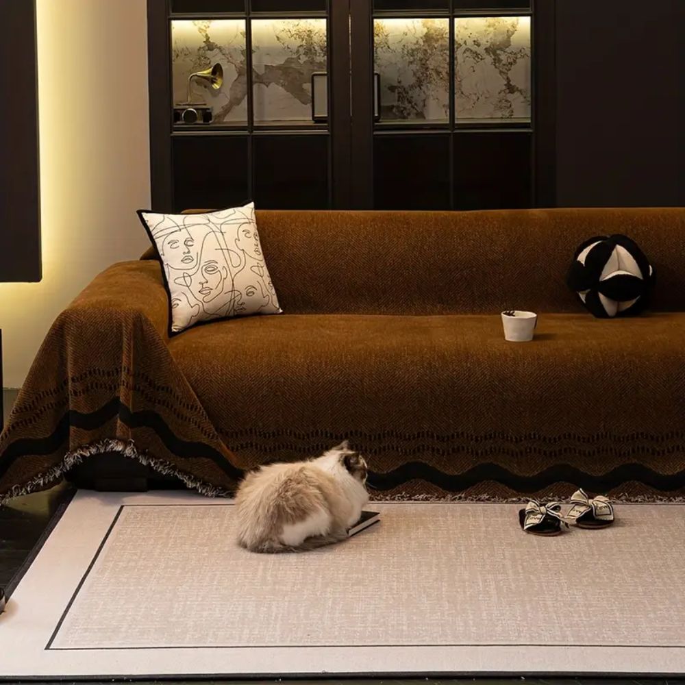 Tasseled Microfiber Sofa Cover for Long Sofas