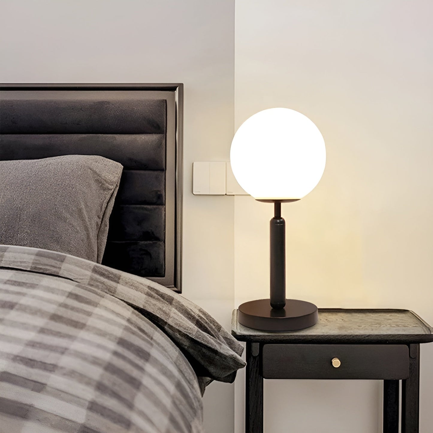 Glass and Brass LED Table Lamp - Elegant SphereShine Design