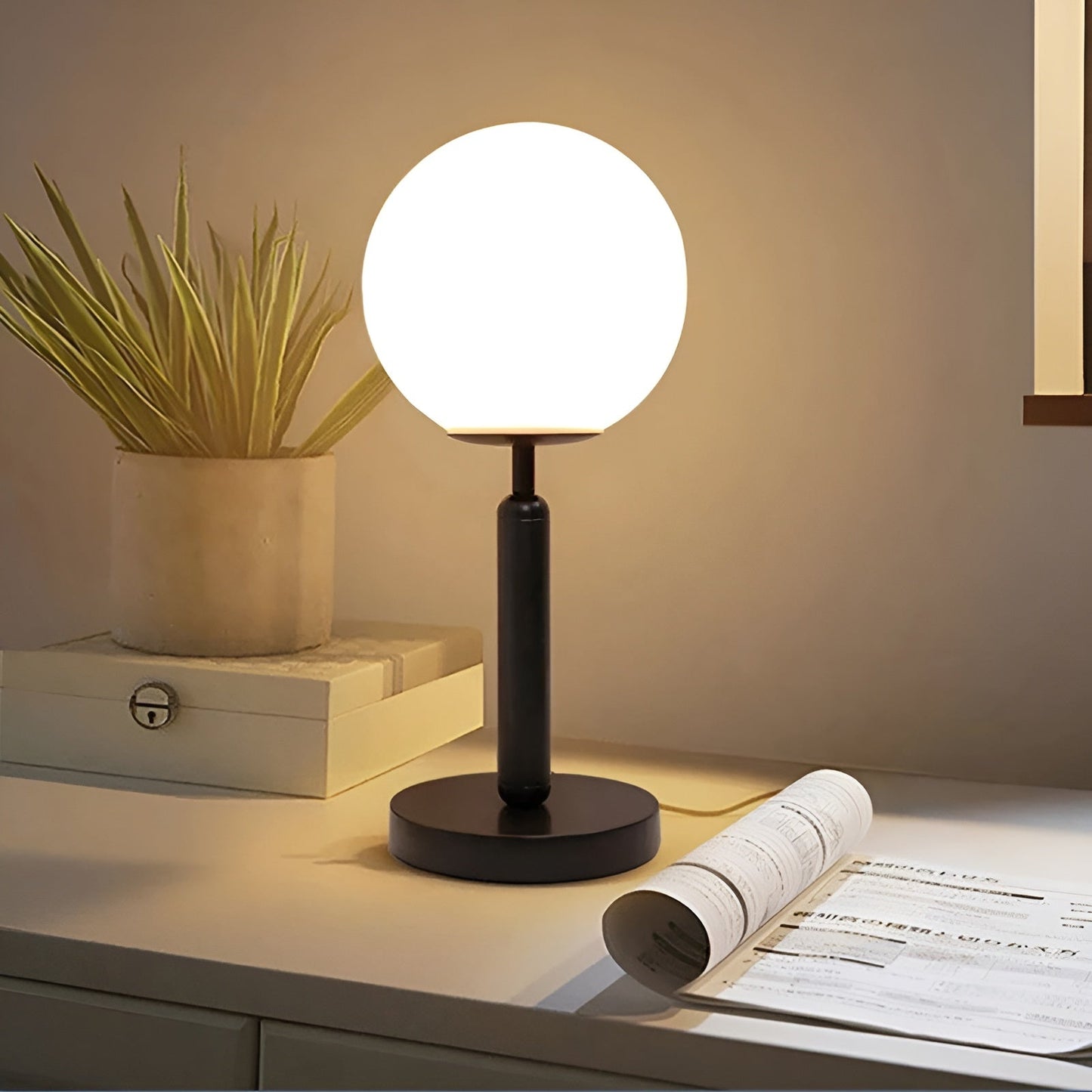 Glass and Brass LED Table Lamp - Elegant SphereShine Design