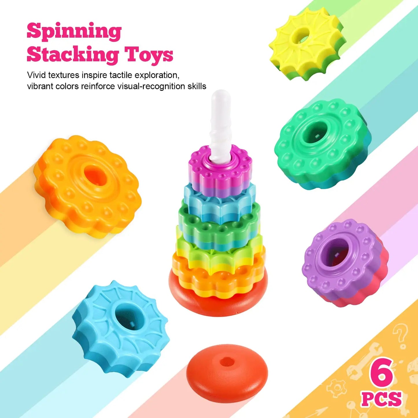 Colorful Stacking Spinning Ring Toy for Toddlers