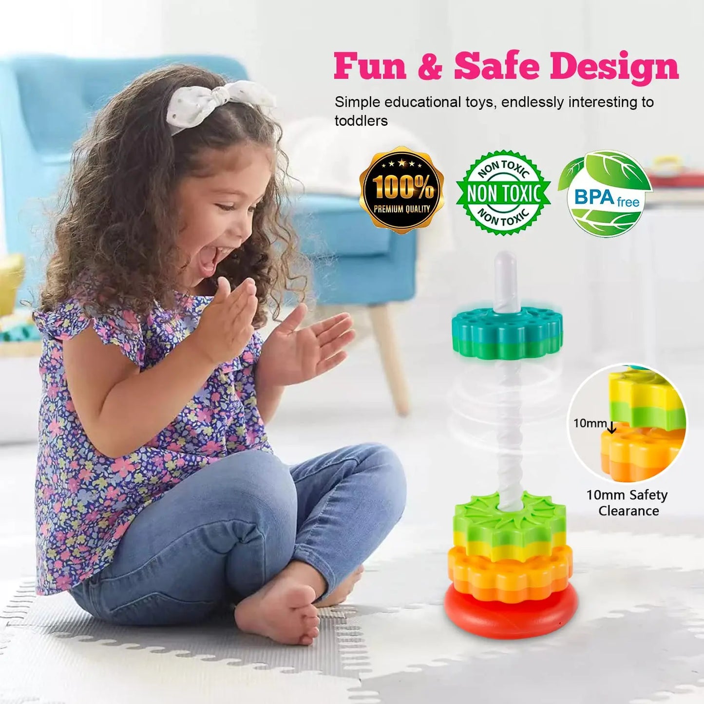 Colorful Stacking Spinning Ring Toy for Toddlers