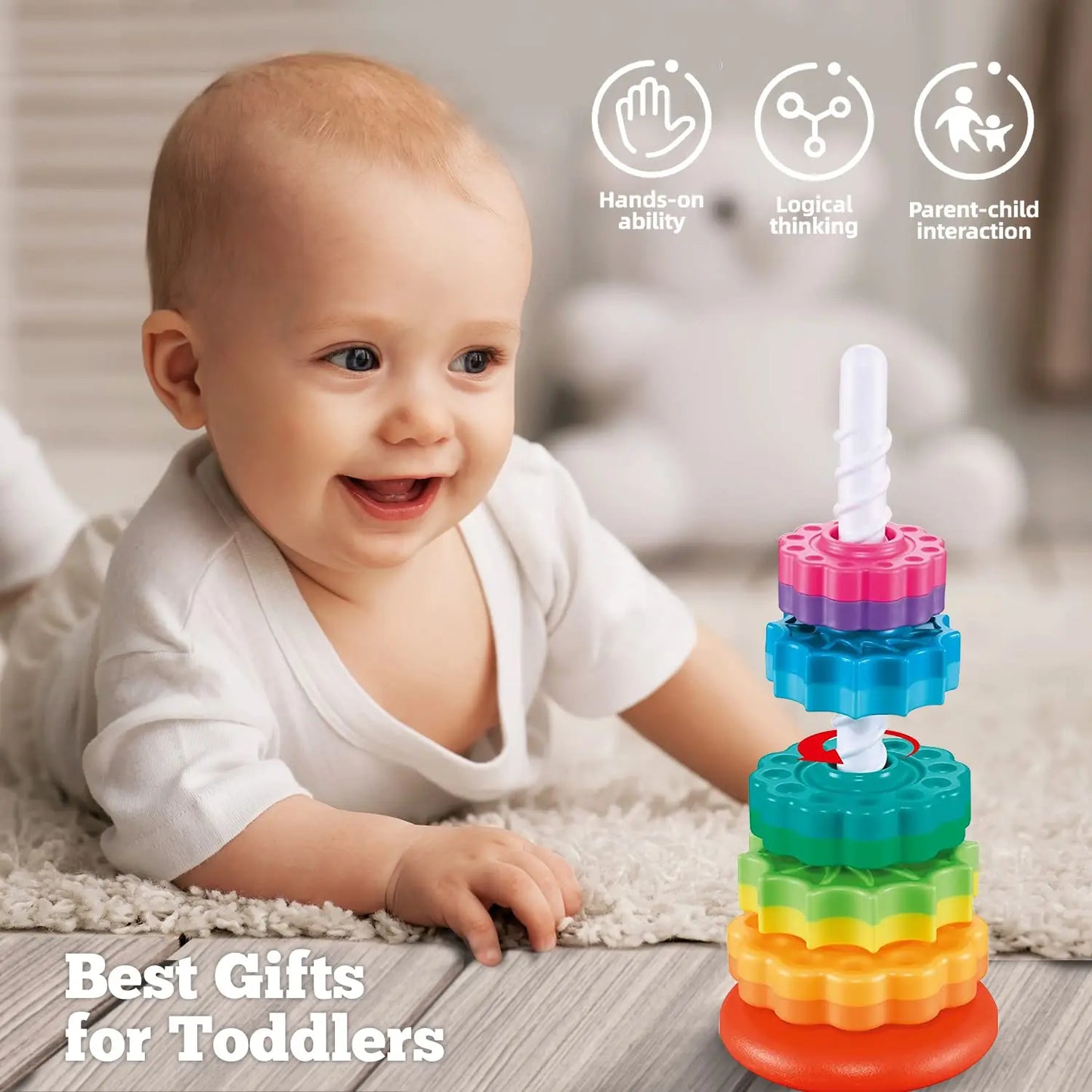 Colorful Stacking Spinning Ring Toy for Toddlers