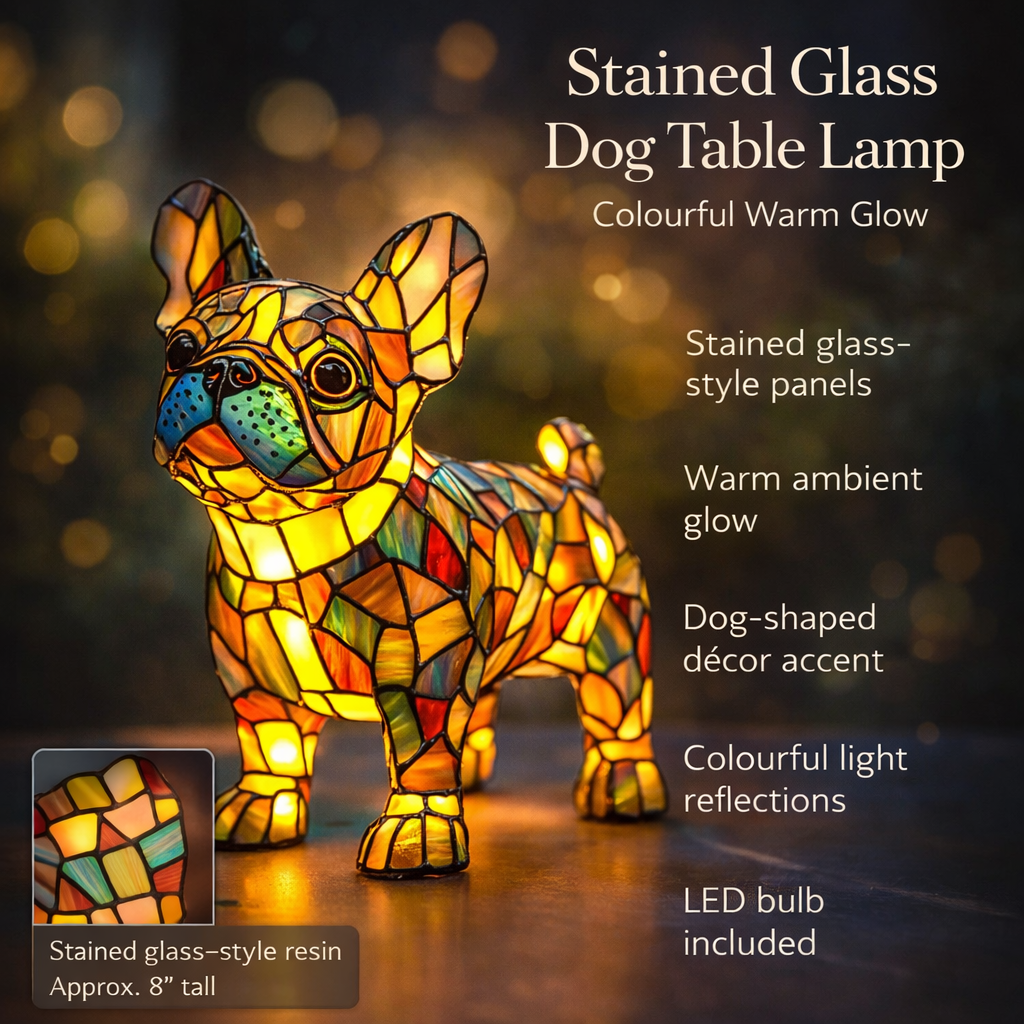 Stained Glass Dog Table Lamp with LED Bulb