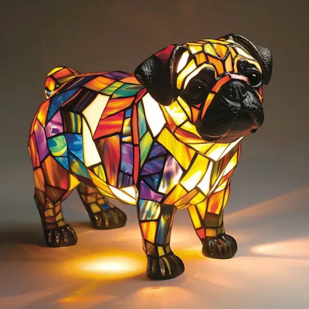 Stained Glass Dog Table Lamp Tiffany Style Pet Decor