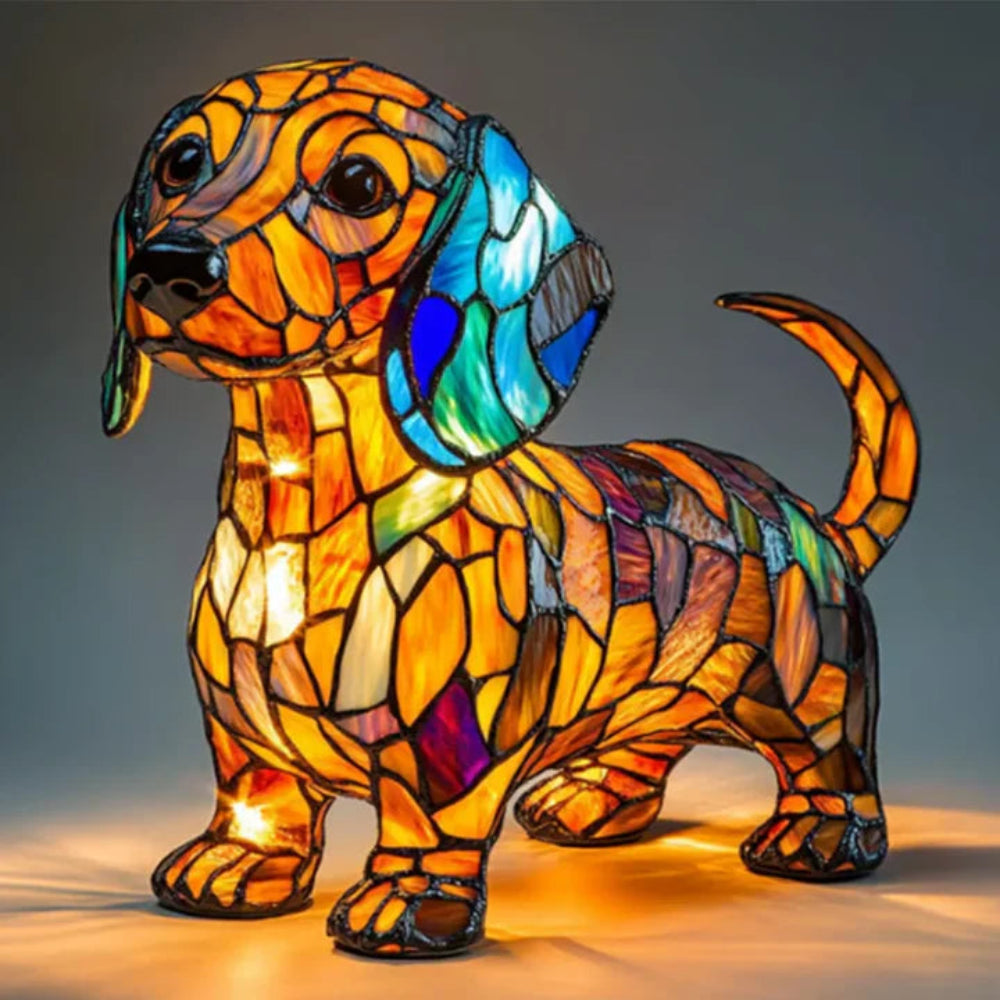 Stained Glass Dog Table Lamp with LED Bulb