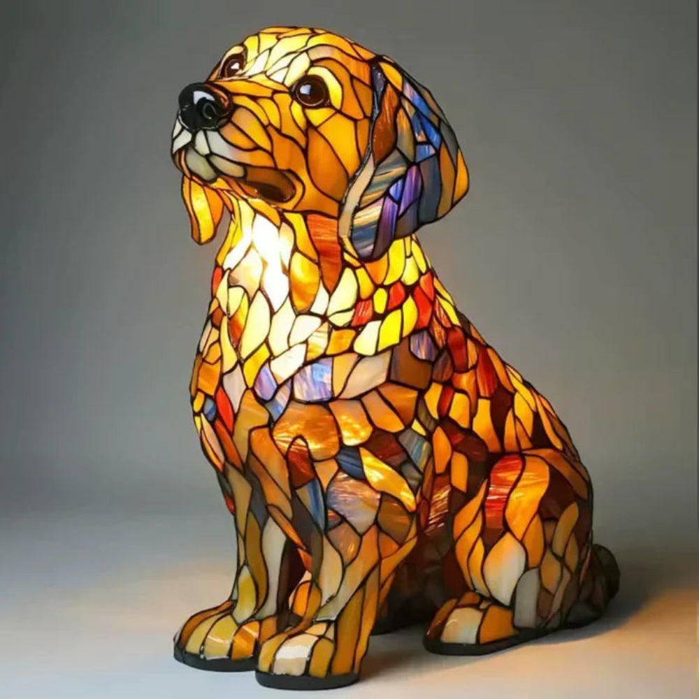 Stained Glass Dog Table Lamp with LED Bulb