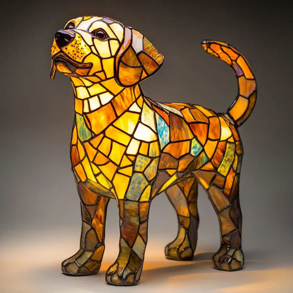 Stained Glass Dog Table Lamp Tiffany Style Pet Decor
