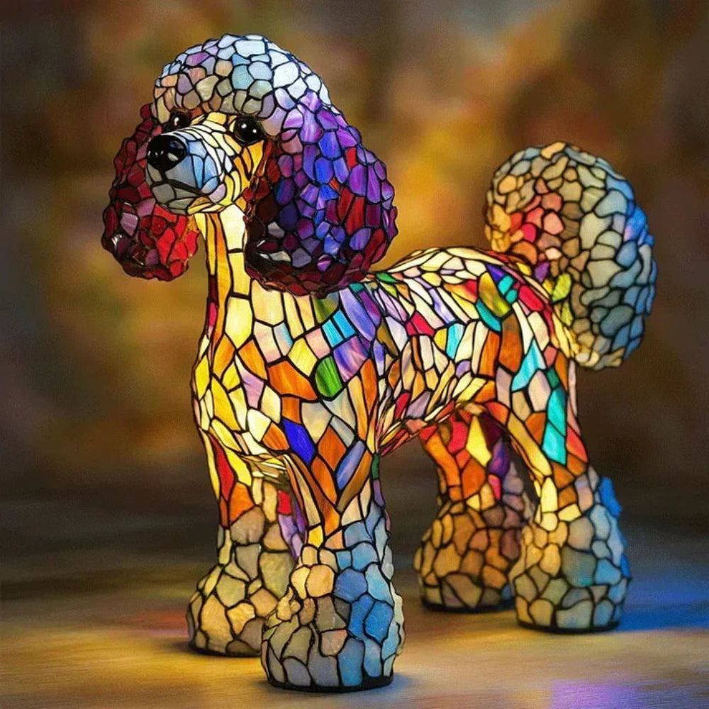 Stained Glass Dog Table Lamp Tiffany Style Pet Decor