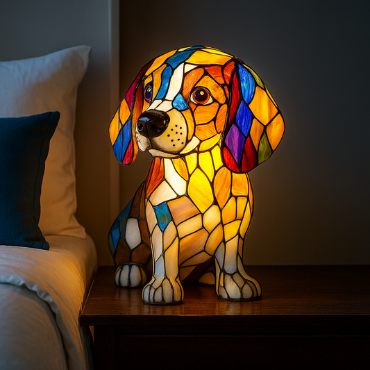 Stained Glass Dog Lamp with Color-Changing LED Night Light