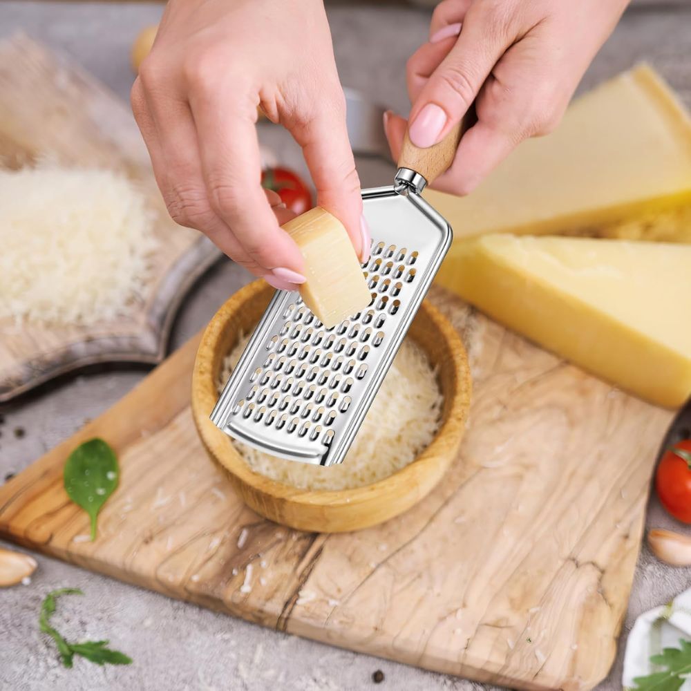 Stainless Steel Handheld Grater with Ergonomic Wooden Handle