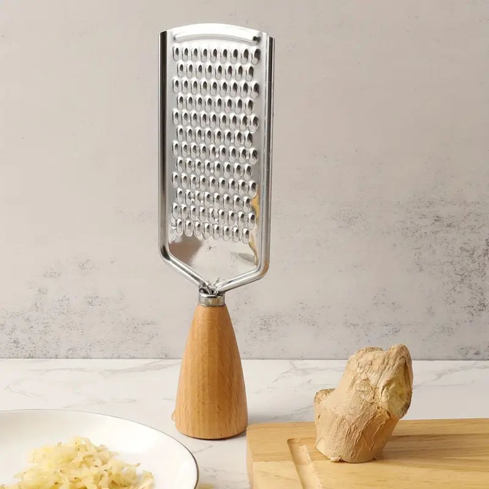 Stainless Steel Handheld Grater with Ergonomic Wooden Handle