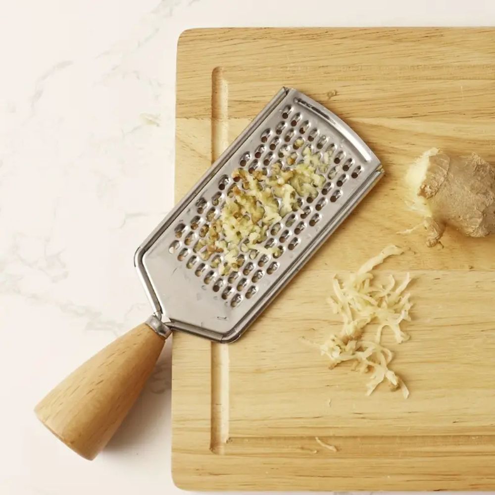 Stainless Steel Handheld Grater with Ergonomic Wooden Handle