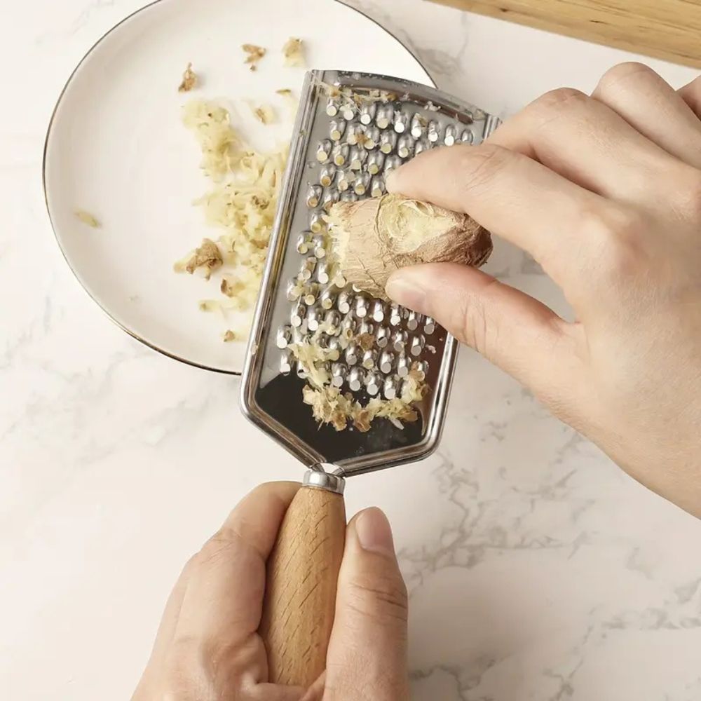 Stainless Steel Handheld Grater with Ergonomic Wooden Handle