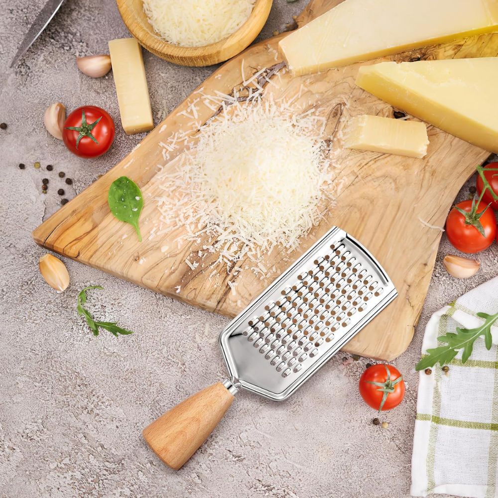 Stainless Steel Handheld Grater with Ergonomic Wooden Handle