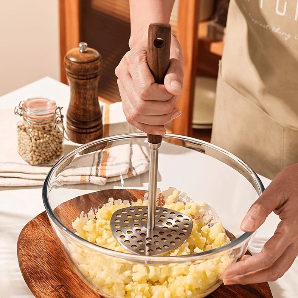 Ergonomic Stainless Steel Potato Masher with Wide Mashing Plate