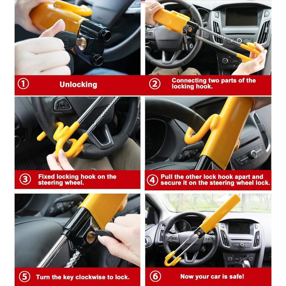 Heavy-Duty Steel Steering Wheel Lock for Car Anti-Theft Security