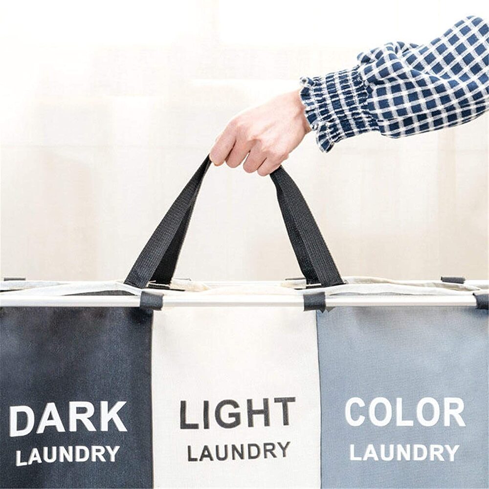 Tri-Compartment Laundry Sorting Basket with Labels