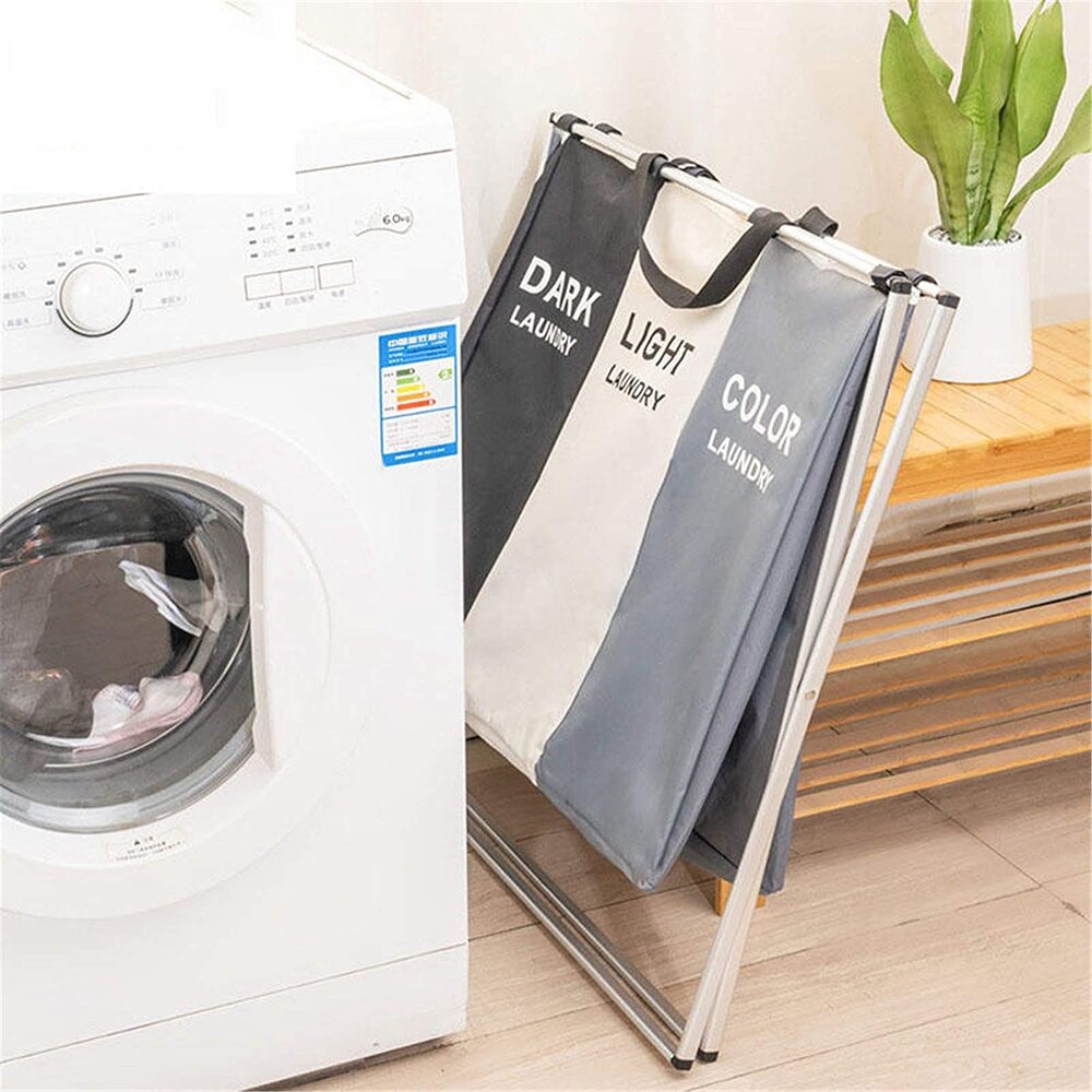 Tri-Compartment Laundry Sorting Basket with Labels
